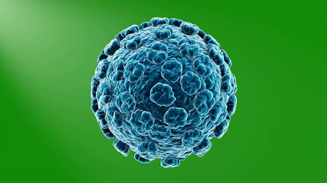 3D Rendering Of A Zika Virus Particle With A Smooth Tightly Packed Icosahedral Surface On A Green Background