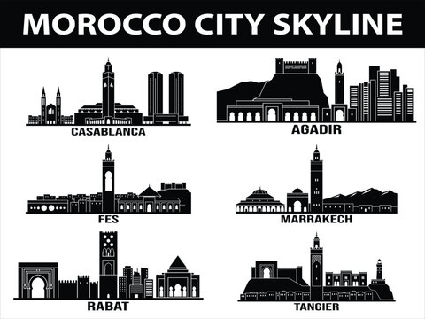 Black Morocco city skylines of Casablanca Marrakech Rabat Tangier Fes Agadir