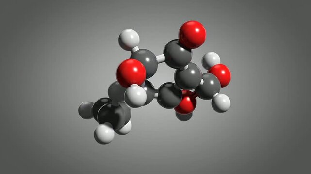 3D Visualization Of A Glucose Molecule In High Density Representation Featuring Carbon, Oxygen, And Hydrogen Atoms Against A Grey Background
