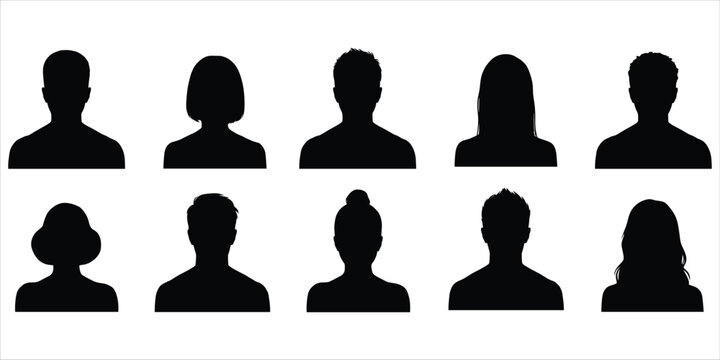 Diverse Collection Of Black Human Head And Shoulder Silhouettes On White Background person people