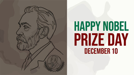 Minimalist Line Art Illustration of Alfred Nobel in Profile, Celebrating Nobel Prize Day on December 10th with Laurel Wreath Emblem and Copy Space © moh