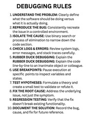 Fototapeta premium A detailed list of ten essential technical rules for professional software developers performing code debugging tasks