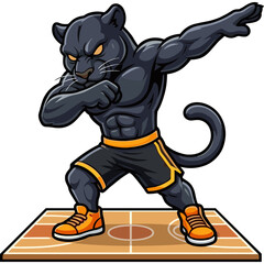 Obraz premium A muscular black panther performs a dynamic kickboxing move on a court.