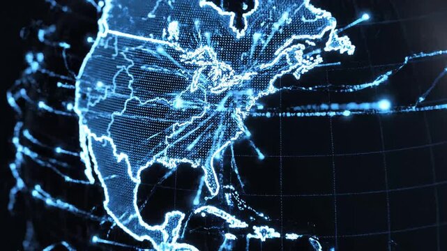Digital Earth Globe Rotating With Glowing Network Data Connections