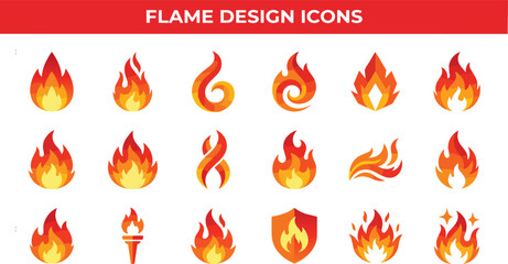 Collection of vibrant colorful abstract fire flame vector graphic design elements isolated on transparent background © Ameer
