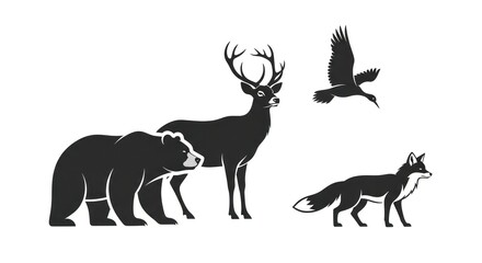Fototapeta premium Wildlife silhouettes of forest animals.