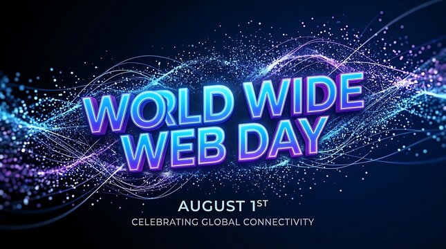 Colorful futuristic world wide web day celebration with glowing text and digital connections design