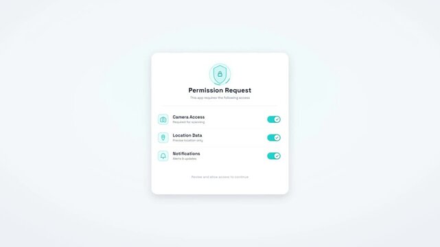 App permission request screen with privacy toggles on clean white minimal interface