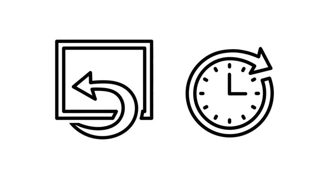 Digital system reset and time management process icons set with management computer sequence schedule planning circular duration operation workflow software interface efficiency