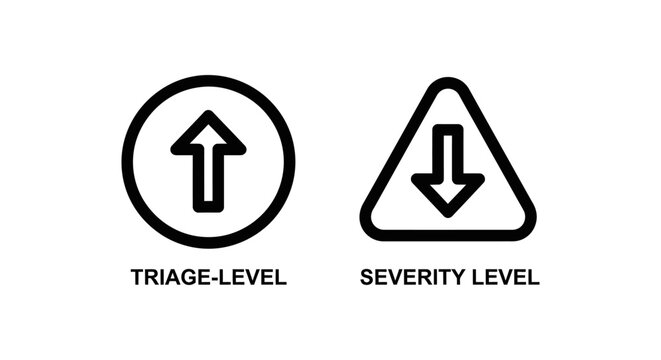 Triage level increase and severity level decrease indicator symbols with severity indicator increase decrease priority emergency hospital assessment direction triangle monitoring