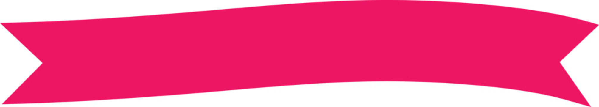 Pink ribbon banner features a curved design with swallowtail ends. Minimalist horizontal graphic acts as a blank label or tag. Vector template is ideal for placing text and titles.