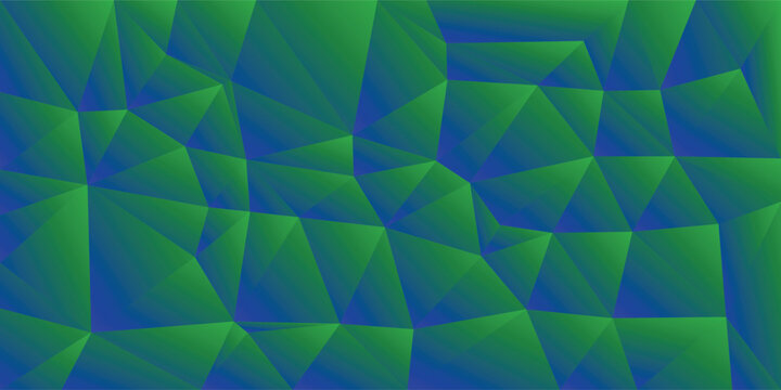 Modern abstract low poly background featuring faceted geometric polygons in vibrant blue and green gradients. Ideal for technology, digital design, presentations, websites