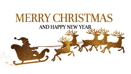Golden Santa Claus sleigh with reindeer and Merry Christmas text © Isadora