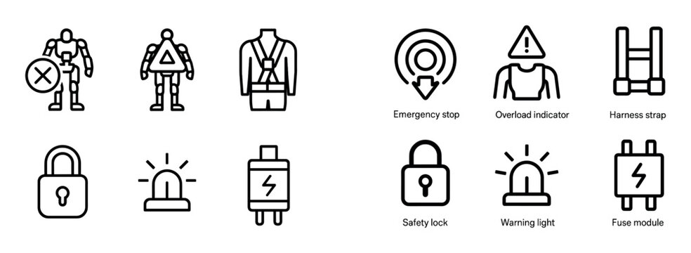 Safety icons with robot jacket and lock minimal