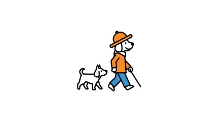 Fototapeta premium Man walking dog with orange hat.