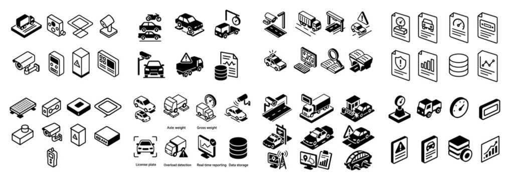 Transport icons with car truck server outline