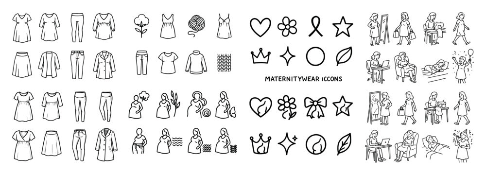 Maternity icons with dress baby heart line