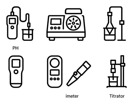 Laboratory icons with ph meter titrator outline