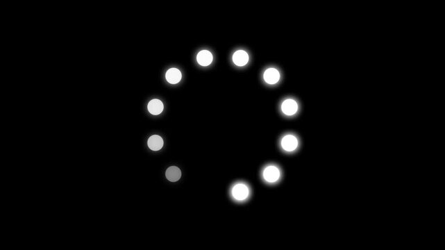 White glow loading spinner with fading dots on black progress .animated circle loading gif video icon animation