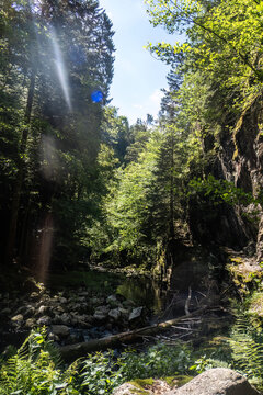 Rock tunnel beside the Wolfsteiner Ohe in Buchberger Leite gorge near Ringelai, Bavaria, Germany
