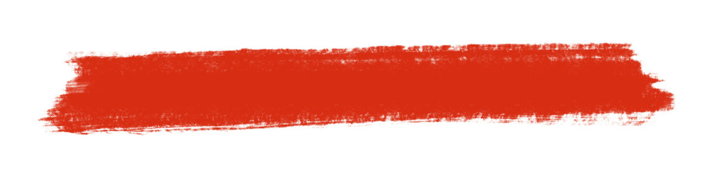 Red paint brush stroke. Grunge smear streak line texture. Acrylic watercolor painted stain shape. Hand drawn rough horizontal stripe.