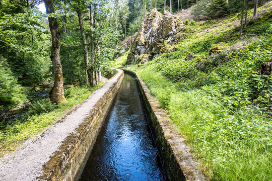Historic water channel of the Buchberger Leite power plant near Ringelai, Bavaria, Germany