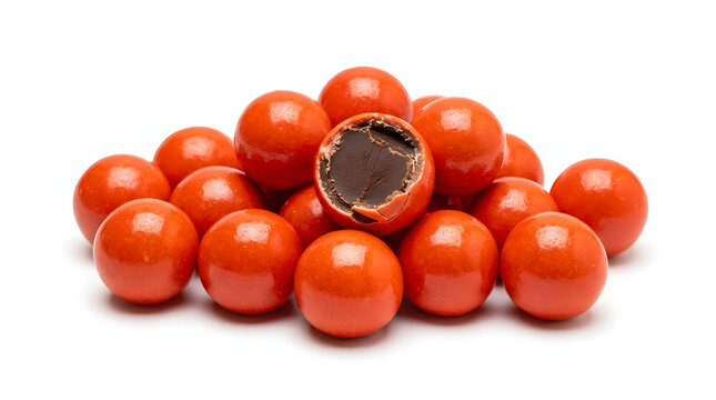 Classic New Zealand Jaffa chocolate orange candies isolated on a pure white background for sweet treats