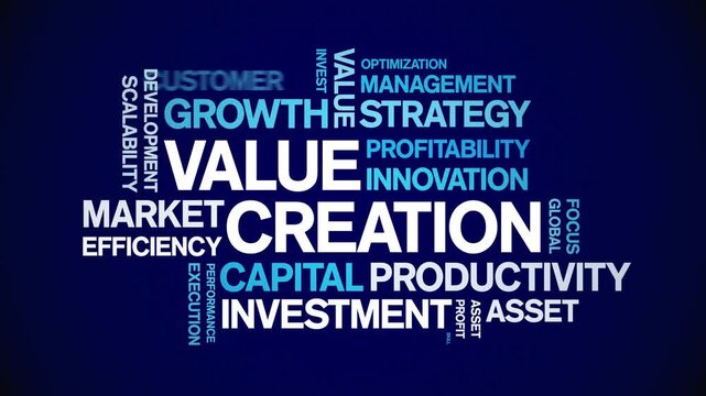Value Creation animated word cloud-text design animation tag kinetic typography seamless loop.