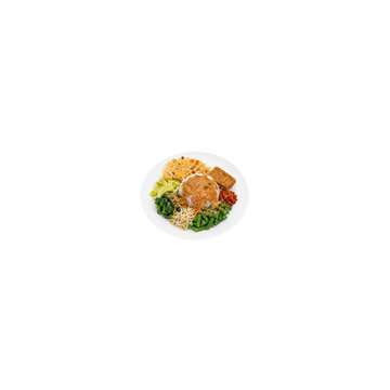 Indonesian pecel vegetables with peanut sauce isolated on transparent background