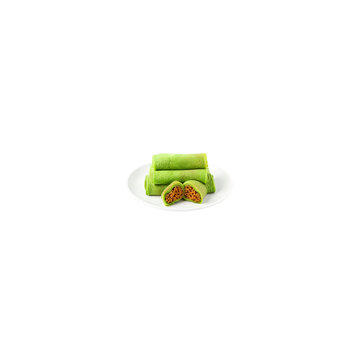 Indonesian dadar gulung pandan coconut crepes isolated on transparent background