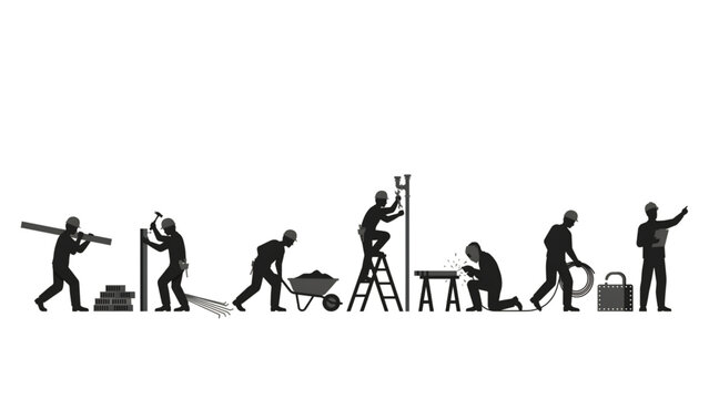 Silhouette sequence of person climbing and lifting heavy objects with determination Vector
