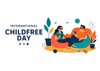 Obraz premium International Childfree Day couple enjoying relaxed lifestyle with coffee and modern leisure concept vector illustration