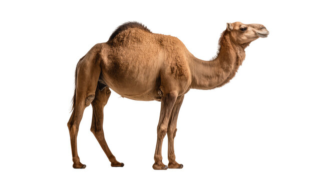 Dromedary camel with one hump standing profile view