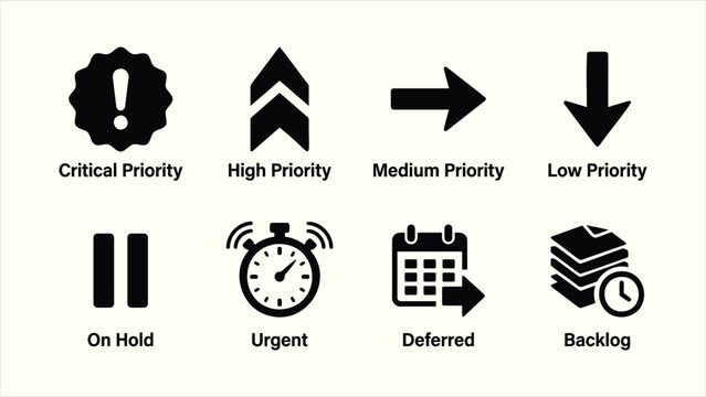 Solid glyph project management task priority and status UI icon pack