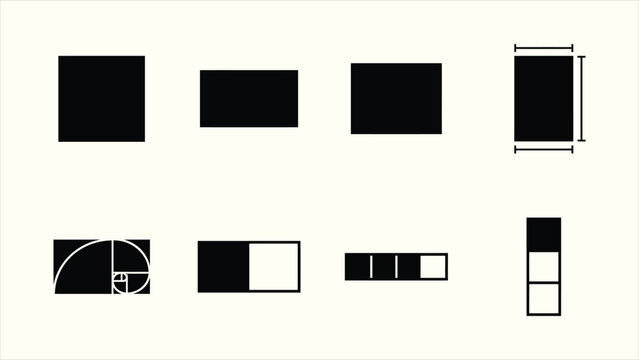 Black minimalist geometric shape proportion layout vector icon set collection