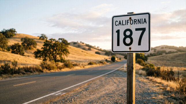 California State Route 187 Highway Sign on Rural Scenic Road at Sunset