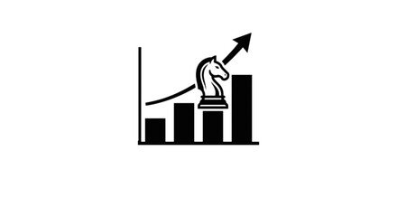 Obraz premium Business growth and strategic success bar chart concept vector image with chess knight piece showing upward progression trend line and market rise
