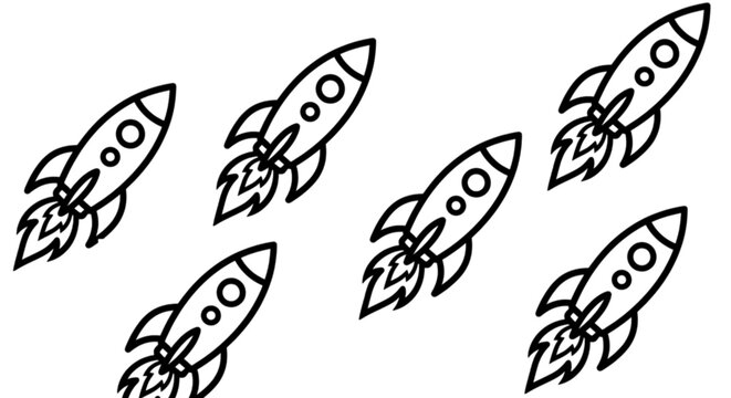 A dynamic forward moving vector image capturing a fleet of multiple spaceships or rocket boosters launching upward together into deep outer space.