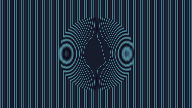 Cyan op art lines forming 3D sphere illusion on dark background