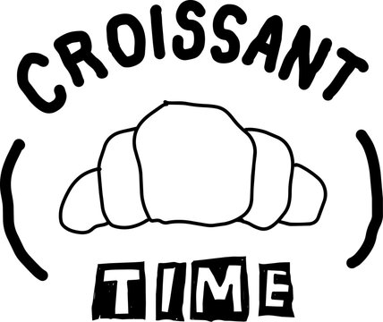 Croissant Illustration Bakery Typography Hand Drawn Vector