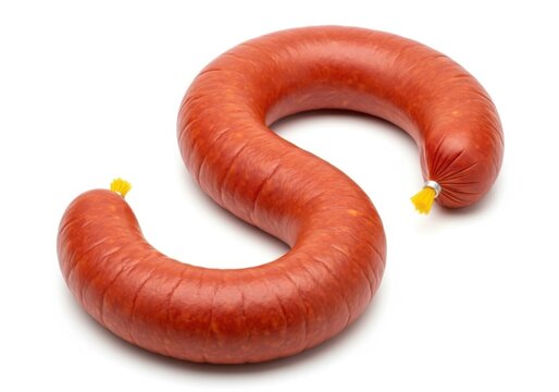 Traditional polish kielbasa sausage in s shape on white background