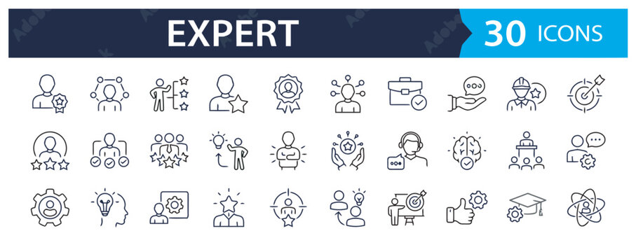 Professional expert and leadership line icon set for business development concepts