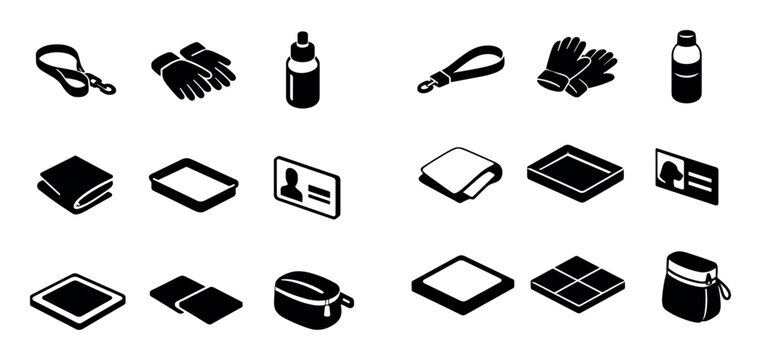 Accessories and personal items concept icons with gloves, bags and ID cards for branding design style