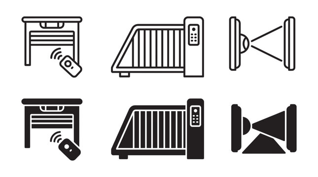 Automated smart home icons set featuring remote access garage and surveillance technology automation security