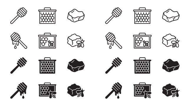 Honey and beekeeping production process icon set with beekeeper production apiculture agriculture ingredient