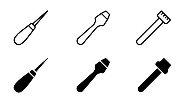 Set of leather crafting tools silhouette icons for diy handwork with stitching handmade leatherworking workshop