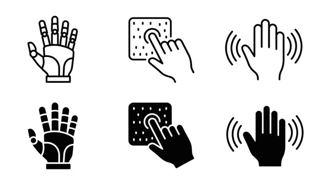 Haptic and touch sensor interaction icons for technology interface with technology interface interaction feedback