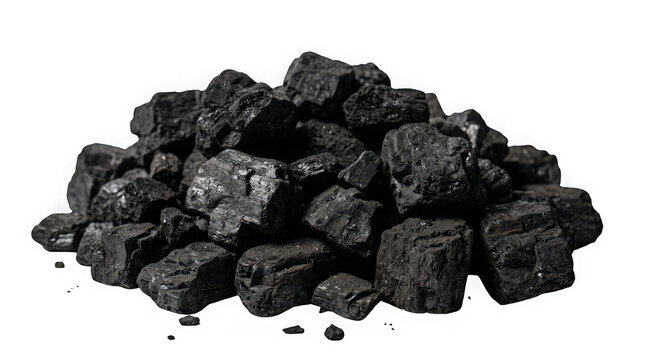 Pile of coal chunks isolated on transparent background
