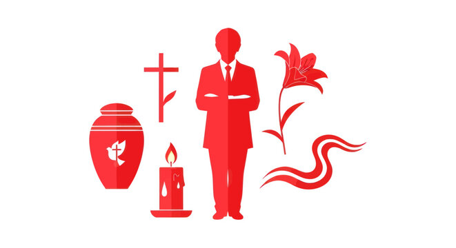 Funeral service icons with silhouette of man and cremation urn