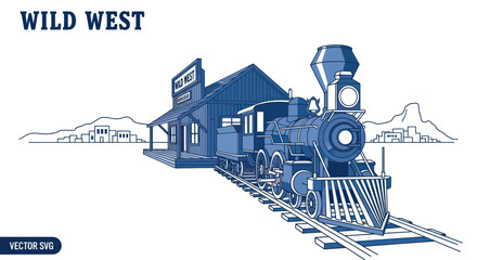 Vintage steam locomotive arriving at a wild west train station © hiex